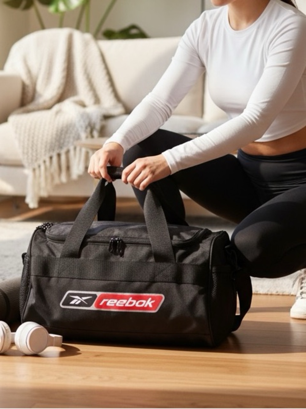 Reebok Black Gym Duffel Bag - Sporty Travel Bag - Compact & Durable